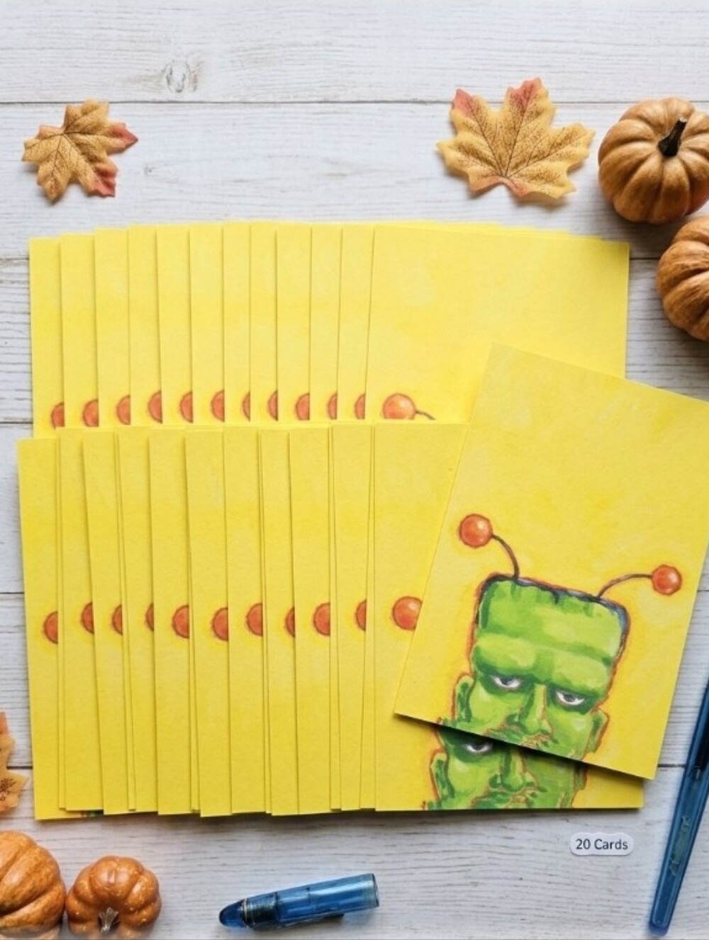 Halloween Monster Stationery Cards Stack 20 Fall Autumn Yellow Unique Thank U